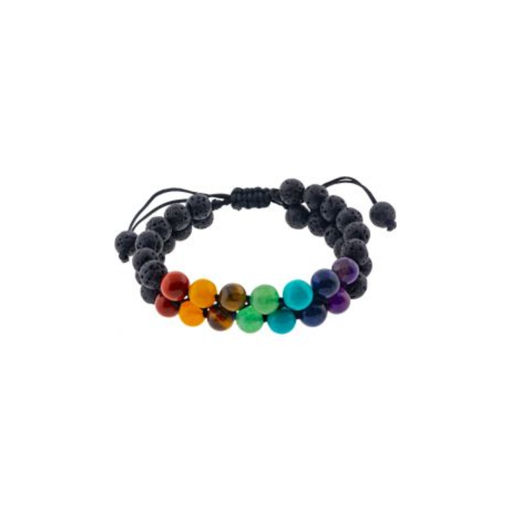 Bracelet - Chakra Adjustable Double Row,  lava