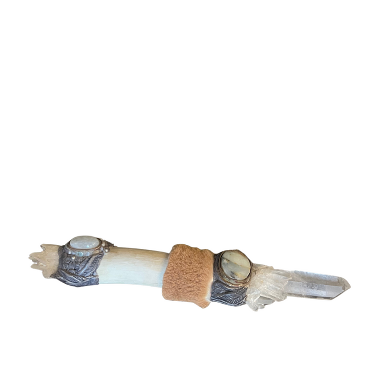 Wand with crystals, fur and antler