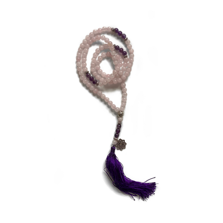 Mala Beads- Lotus Rose Quartz & Lolite